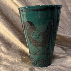 Base ciao italya forest green Ceramic Vase with Black Rooster bird Design